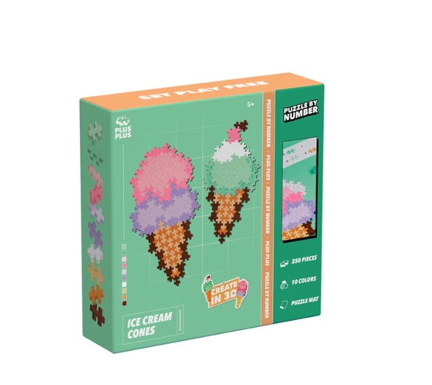 Plus-Plus 4346 Puzzle by Numbers Eistüte, Bausteinset für Kinder, 250 Teile | Konstruktionsspielzeug, Kreativ-Baustein-Set für 2D und 3D Figuren, ab 5 Jahren - Bild 3
